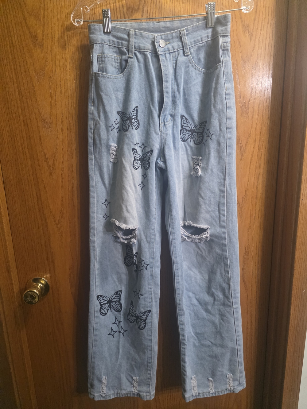 High-Rise Light Blue Butterfly Flare Jeans